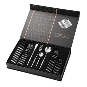 Set 24 tacamuri in stil portughez, din otel inoxidabil, persistenta indelungata, design ergonomic, Argintiu - Img 1