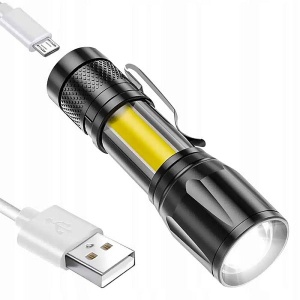 Set 4 Lanterne Tactice LED, Reincarcabile USB, Focus Ajustabil, Impermeabile, Aluminiu, Negru - Img 12