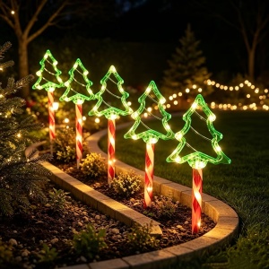 Set 5 x Acadele luminoase cu bradut, Decoratiune de Craciun pentru exterior, Incarcare solara, Dimensiune 40 cm, Alb Cald - Img 8