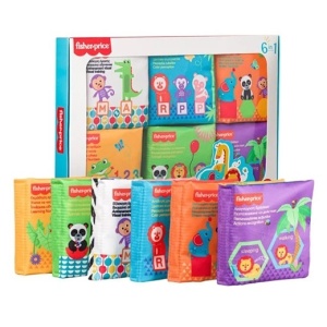 Set 6 carti educative cu activitati din material textil, Cu animalute si cifre, Pentru dezvoltarea abilitatilor