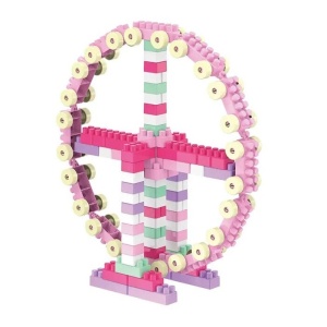 Set blocuri de construit cu 320 piese, pentru copii de 2 ani+, 24x21x18cm, Roz - Img 4