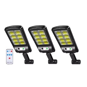 Set cu 3 lampi solare stradale cu telecomanda si senzor de miscare, 8 cadrane 160 LED COB - Img 1