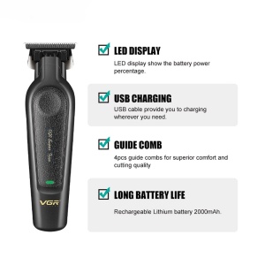 Set cu aparat de tuns fara fir, VGR V-995, cu 4 distantiere, autonomie 300min, 2000mAh, Negru - Img 3