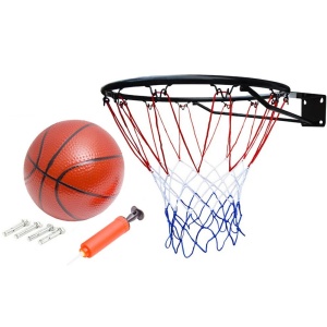 Set cu cos de baschet, minge si pompa, pentru copii 3 ani+, diametru 32cm, negru-portocaliu - Img 1