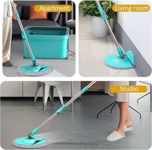 Set cu galeata si mop rotativ, stoarcere prin centrifuga, separare a apei murdare, 2 rezerve de mop - Img 2