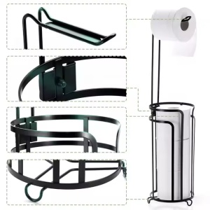 Set de 2 suporturi pentru hartia igienica din metal, Inaltime 60cm, Negru - Img 6