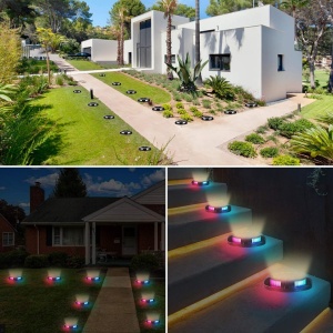 Set de 4 lampi solare pentru gradina, gazon, pardoseala, alee sau perete cu LED-uri RGB, IP65 - Img 3