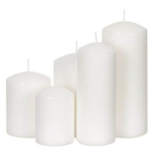 Set de 5 lumanari decorative din parafina in forma de coloana, Dimensiune Ø6x15 cm, Alb
