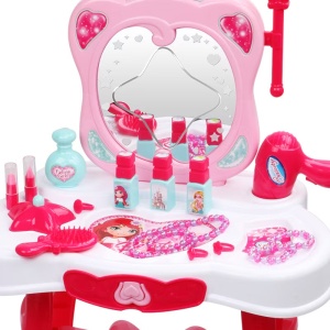 Set de Joaca Frumusete cu Masuta de Make-up, Telecomanda, Oglinda, Lumini/Sunete, Roz - Img 2