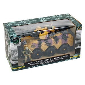 Set de lupta cu tanc si soldati, include accesorii, 39x17x21cm, maro-verde - Img 2