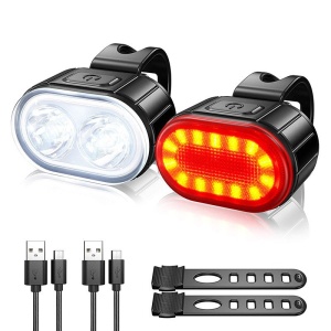 Set Lumini Bicicleta, Far si Stop LED, Reincarcabile USB, Rezistente la apa, Negru - Img 2