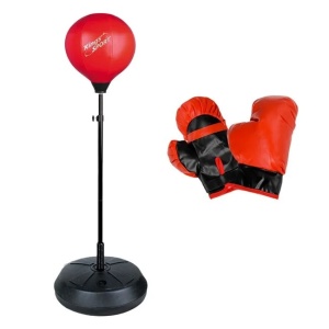 Set Minge de Box & Mănuși pentru Adulți, Roșu cu negru, Reglabil 121-146 cm, Bază Stabilă - Img 4
