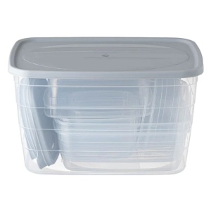 Set recipiente pentru alimente, din plastic, cu capac, 6 buc, dimensiuni 2x250ml, 2x300ml, 2x500ml, 2x600ml, 2x1,2lt, 1x6lt, transparent - Img 3