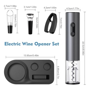 Set tirbuson electric cu suport 4 in 1 cu taietor de folie, dop de vid si aerator/varsator de vin, Calitate Premium - Img 6