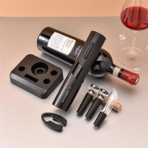 Set Tirbuson Electric cu Suport Welora®, 4 in 1 cu taietor de folie, dop de vid si aerator/varsator de vin, Desfacator Pentru Vin, Model 2023, Calitate Premium, Multifunctional, Negru - Img 4