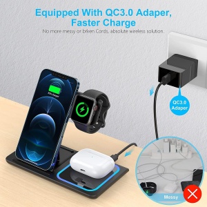 Statie de incarcare rapida 3 in 1 fara fir, magnetic, pliabil, 15W pentru telefon, ceas, casti - Img 10