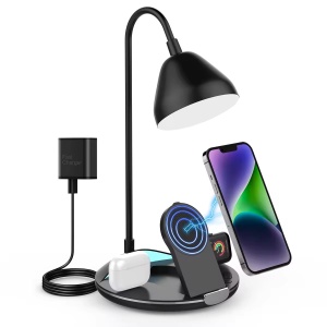 Statie de incarcare rapida cu lampa LED, Putere 20W, Incarcare wireless pentru smartphone, casti si ceas, Negru