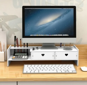 Suport multifuncional pentru monitor, cu 2 sertare, din plastic, 49x19x12cm, alb - Img 3