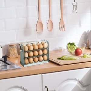 Suport organizator oua pentru frigider, 30 bucati, flip 3 straturi, transparent - Img 7