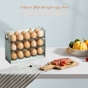 Suport organizator oua pentru frigider, 30 bucati, flip 3 straturi, transparent - Img 8