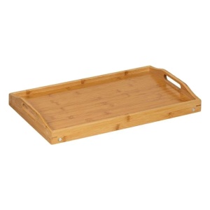 Tava de servit pentru pat, cu picioare pliabile, din bambus, dimensiuni 50x30x22cm, maro - Img 3