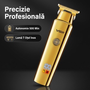 Trimmer Profesional VGR V-947, Autonomie 500 Minute, Afișaj LED Digital, Lamă T din Oțel Inoxidabil, USB, Auriu - Img 4