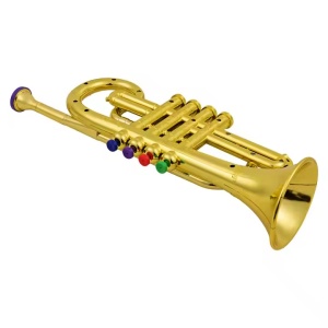 Trompeta de jucarie, pentru copii 2+ ani, cu 4 taste, ABS, 37x8.5x3 cm, auriu
