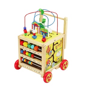 Antemergator si Cub Educational pentru Copii 1 an+, din Lemn, 6 in 1, cu Centru de activitati - Img 3