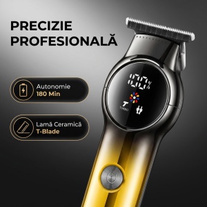 Aparat de contur Profesional VGR V-989, Lama Ceramica T-Blade, Display LED Digital, Autonomie 180 Minute, Auriu - Img 3