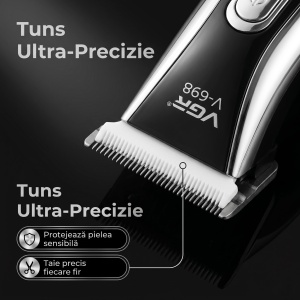 Aparat de tuns profesional VGR V-698, Lame ceramice, Afisaj LED, Autonomie 200 minute, Incarcare USB - Img 4
