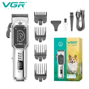 Aparat profesional de tuns pentru animale VGR V-201, Lama din Otel Inoxidabil, Autonomie 200 Minute, Afisaj LED, USB, 4 Piepteni Inclusi
