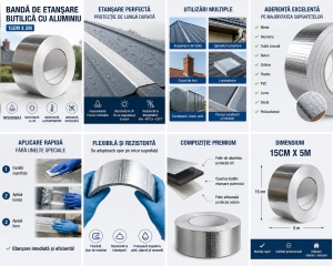 Banda de etansare butilica cu aluminiu 15cm x 5m, Autoadeziva, Impermeabila, Rezistentă la UV si intemperii - Img 3