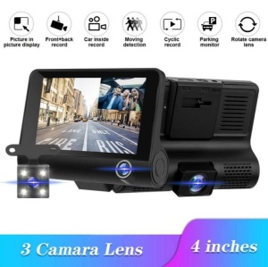 Camera auto cu ecran de 4 inchi, HD 1080px, cu 2 camere frontale si 1 camera marsarier, senzor de miscare si impact, port USB, micofon, negru - Img 4