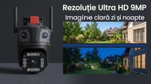 Camera de Supraveghere 4G LTE cu Cartela SIM, 9MP Ultra HD, 3 Lentile, PTZ 355°, Detectare Umana AI, Vedere Nocturna Color, Audio Bidirecțional - Img 3