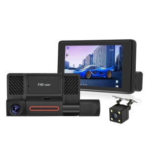 Camera tripla auto DVR, Full HD 1080p, display 4 inchi, unghi de 170° - Img 1