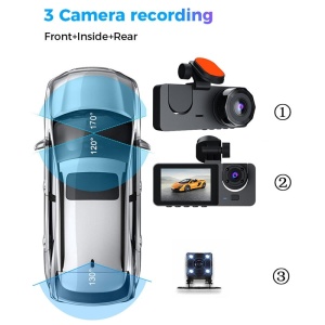 Camera tripla auto DVR slim, ecran LCD 2 inchi, Full HD, 3 lentile, 2 fata si 1 spate, senzor G, negru - Img 3