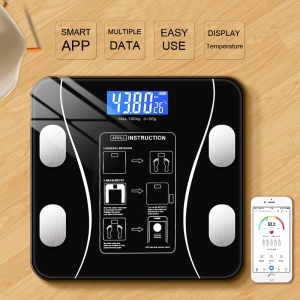 Cantar corporal inteligent, cu diagnostic si termometru, USB, Bluetooth, App pentru fitness, din sticla securizata, LCD, negru - Img 2