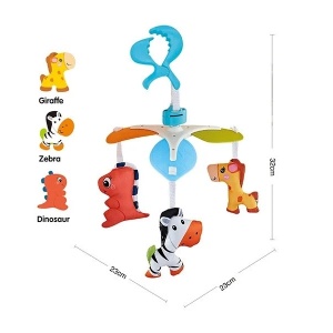 Carusel mecanic cu 3 figurine, pentru bebelusi 0+ luni, cu cleste pentru patut, carucior sau scoica, 23x23x32 cm, albastru/roz - Img 7