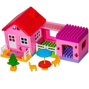 Casa de construit din cuburi pentru copii 3+ ani, 36 piese incluse, Dezvolta creativitatea, Plastic, 38x12x42cm, Roz - Img 1