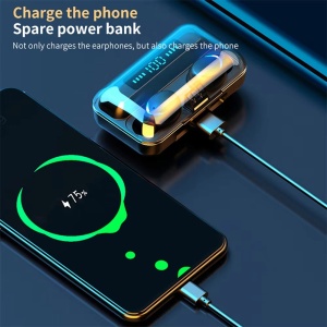 Casti Bluetooth EarBuds, TWS F9, Wireless, Afisaj LED, Control Touch, Functie Reducere Zgomot si Power Bank, Negru - Img 2