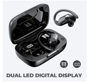 Casti wirelessm Bluetooth 5.1, Afisaj Digital, Noise cancelling, Baterie 650mAh, Autonomie 36h, Negru - Img 3