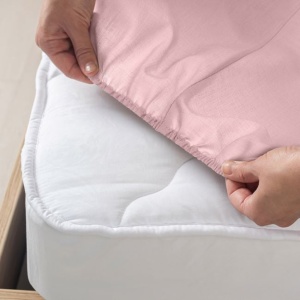 Cearceaf cu elastic pentru pat dublu, din bumbac, Dimensiune 160x200cm+28cm, Culoare Roz
