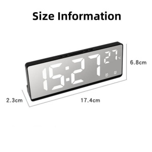 Ceas decorativ Andowl, afisaj digital LCD, 12/24h, alarma, termometru, 17.4x6.8x2.3 cm, argintiu cu rosu/argintiu cu alb - Img 6