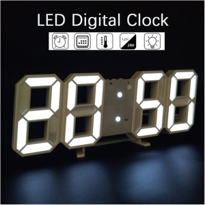 Ceas digital 3D iluminat LED, Pentru birou sau perete, Alb - Img 12