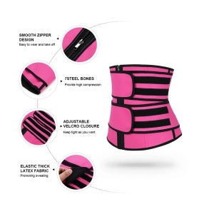 Centura modelatoare, Talie de viespe, cu fermoar si velcro, efect de sauna, neopren, Marime L/XL/XXL, roz - Img 5