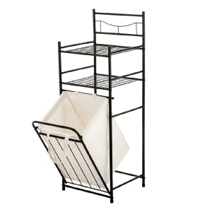 Cos pentru rufe 7 l si raft organizator pentru baie cu 2 polite, metal, 38 x 35.5 x 105 cm, negru - Img 2