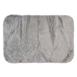 Covoras decorativ cu aspect de blanita cu fire lungi, Suprafata antiderapanta, Dimensiune 120x80 cm, Culoare Gri