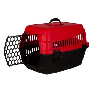Cusca de transport animale, din plastic dur, dimensiuni 48x28x30cm, rosu-negru - Img 3