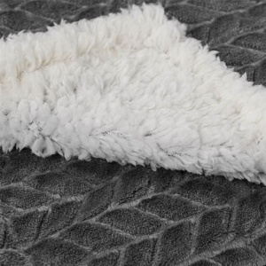 Cuvertura decorativa pentru iarna, model cu aspect de blanita de oaie, 160x130 cm, alb/gri - Img 2