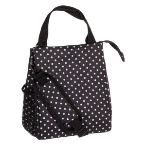 Geanta izoterma cu fermoar, Capaccitate 8L, 21x16x24cm, Neagra cu Buline Albe - Img 3
